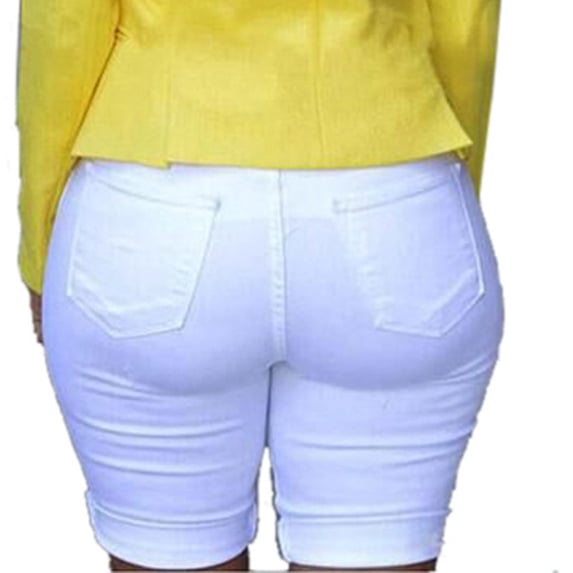 Miluxas Jeans Short Plus Women Elastic Destroyed Hole Leggings Short Pants Denim Shorts Ripped Jeans White M(M)
