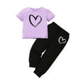 thumbnail image 1 of Miluxas Kid Girl Clothes Heart Print Short Sleeves Top + Pants 2PC Summer Outfit Set Purple 7-8Years, 1 of 5