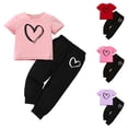 thumbnail image 1 of Miluxas Kid Girl Clothes Heart Print Short Sleeves Top + Pants 2PC Summer Outfit Set Red 1-2Years, 1 of 5