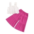 thumbnail image 1 of Miluxas Kids' Boho Lace Top & Tiered Pants Set, Sleeveless Crochet Cami & Elastic Waist Ruffle Pants, Casual Summer Outfit for Girls Hot Pink 3 Years, 1 of 9