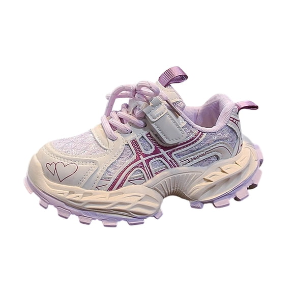Miluxas Kids Breathable Sneakers Mesh Lightweight Easy Walk Casual Sport Strap Athletic Running Shoes for Girls Purple 12(30)