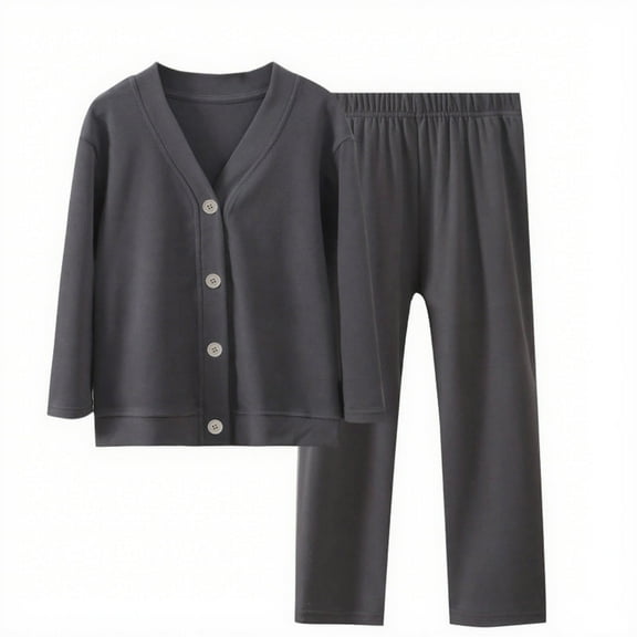 Miluxas Kids Cotton Clothes Set,Button Down Top and Pants Long Sleeve Soft Comfortable Cloth Sets Gray 7 Years