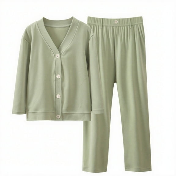 Miluxas Kids Cotton Clothes Set,Button Down Top and Pants Long Sleeve Soft Comfortable Cloth Sets Green 12 Years