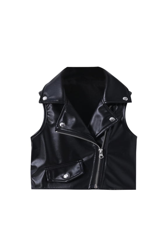 Kids Faux leather Vest Motorcycle Dress Casual Vest Jacket Coat for Boys Girls Black 5 Years(110)