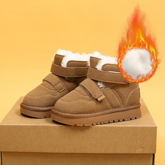 Miluxas Kids Girls Boys Snow Boots Warm Fleece Slip-on Ankle Boots Comfortable Anti-slip Outdoor Short Booties Brown 1 M(33)