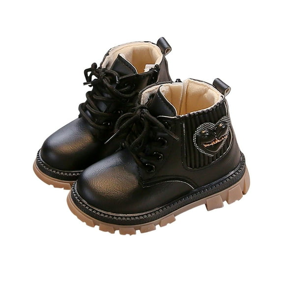 Miluxas Kids Girls Fashion Combat Work Leather Boots Lace up Side Zipper Ankle Boots(Toddler/Little Kid/Big Kid) Black 9 M(25)