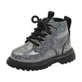 thumbnail image 1 of Miluxas Kids Girls Fashion Shiny Combat Work Boots Lace up Side Zipper Ankle Boots(Toddler/Little Kid/Big Kid) Black 12(30), 1 of 5