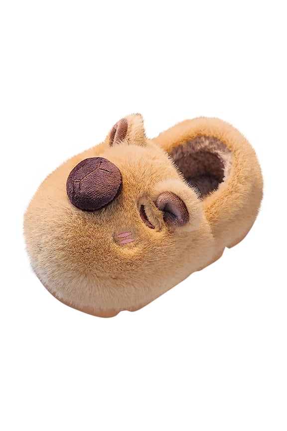 Kids Slippers Boys Girls Warm Soft Plush House Slippers Big Little Kids Non-Slip Winter Home Shoes for Indoor Brown 2(35)