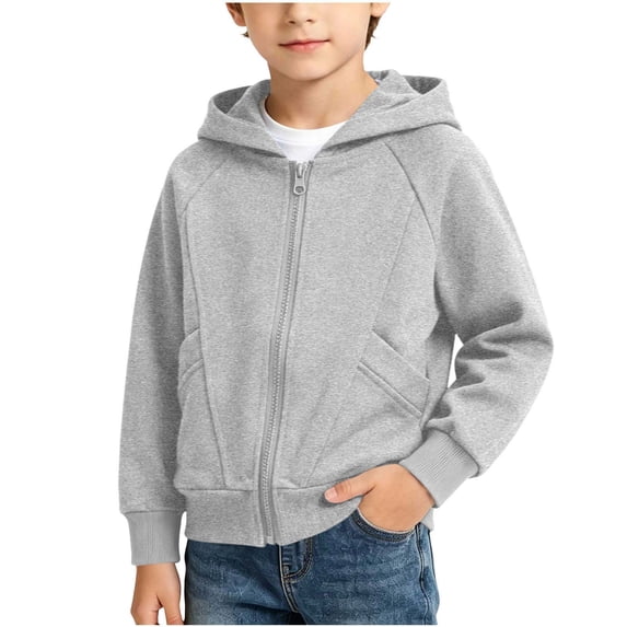 Miluxas Kids Solid Full Zip Hoodie Sweatshirt, Long Sleeve Raglan Jacket with Side Pockets, Soft Casual Hooded Top for Boys Girls Gray 3-4 Years