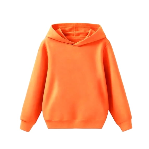 Miluxas Kids Solid Pullover Hoodie for Girls Boys, Hood Sweatshirt with Front Kangaroo Pocket, Soft Long Sleeve Basic Top Orange 3-4 Years