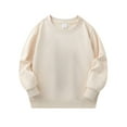 thumbnail image 1 of Miluxas Kids Sweatshirt Solid Color Cotton Pullover Crewneck Long Sleeve Tshirts Tops Beige 120(120), 1 of 5