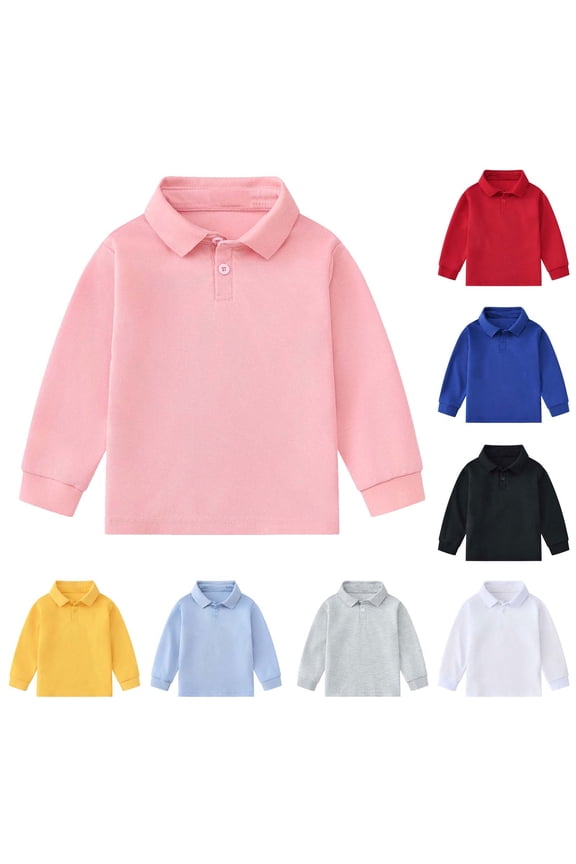 Kids & Toddler Polo Shirts Boys Girls Long Sleeve 100% Cotton Uniform Polo Shirt Variety of Colors