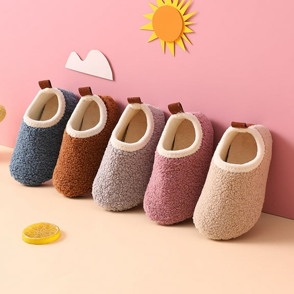 Miluxas Kids Winter Indoor Fleece Household Shoes Toddler Boys Girls House Anti Slip Slippers Warm Socks Shoes for Baby Purple 34