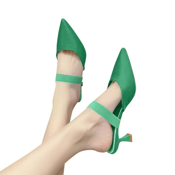 Miluxas Kitten Heels Mules for Women - Pointed Toe Single-Strap with Round Buckle Slip-on Sandals Womens Party Wedding Pumps Stiletto Green 9.5(41)
