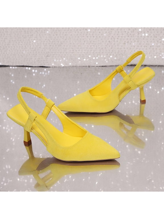 Kitten Heels for Women Pointed Closed Toe Heels Low Pumps Shoes for Party Work office Yellow 8.5(41)