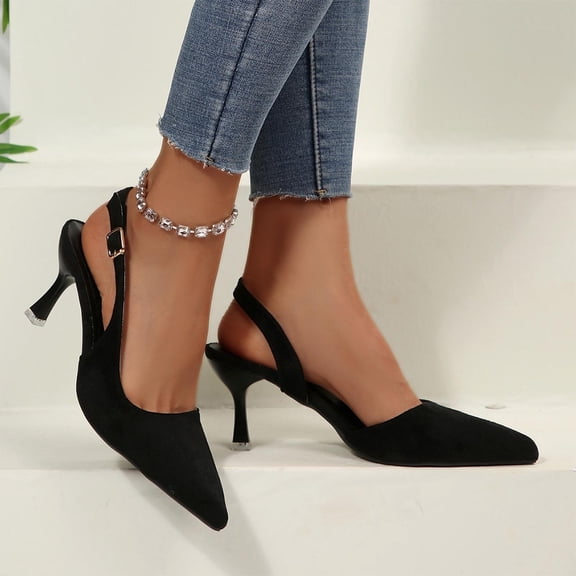 Miluxas Kitten Heels for Women Pointed Toe Pumps Leather Low Heel Slingback Heels with Buckle Dress Shoes for Dating Party Working Black 9(42)