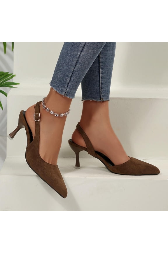 Kitten Heels for Women Pointed Toe Pumps Leather Low Heel Slingback Heels with Buckle Dress Shoes for Dating Party Working Brown 7(39)