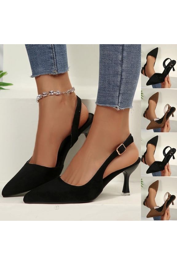 Kitten Heels for Women Pointed Toe Pumps Leather Low Heel Slingback Heels with Buckle Dress Shoes for Dating Party Working Brown 9.5(43)