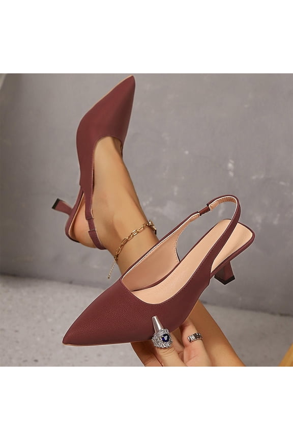 Kitten Heels for Women Slingback Pointed Closed Toe Heels Women's Pumps Shoes for Wedding, Party, Commuting Wine 5.5(36)