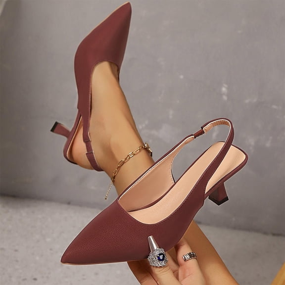 Miluxas Kitten Heels for Women Slingback Pointed Closed Toe Heels Women's Pumps Shoes for Wedding, Party, Commuting Wine 6.5(38)