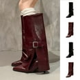 thumbnail image 1 of Miluxas Knee High Boots Women Fold Over Boots Heel Slouchy Tall Boots Pointed Toe Dress Fall Long Boot for Women Red 9(42), 1 of 7