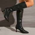 thumbnail image 1 of Miluxas Knee High Boots Women Pointed Toe Tall Boots Stiletto High Heel Long Boots Side Zipper Dress Knee High Boots Black 6.5(38), 1 of 9
