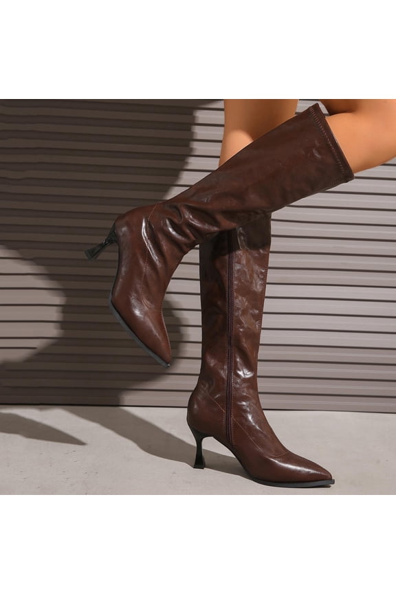 Knee High Boots Women Pointed Toe Tall Boots Stiletto High Heel Long Boots Side Zipper Dress Knee High Boots Brown 7(39)