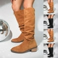 thumbnail image 1 of Miluxas Knee High Boots Women Solid Color Low Heeled Rounded Toe Stretchy Boots Dress Tall Boot Brown 9.5(43), 1 of 9