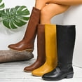 thumbnail image 1 of Miluxas Knee High Boots Women Square Almond Toe Flat Chunky Low Heel Riding Boots Yellow 9.5(43), 1 of 5