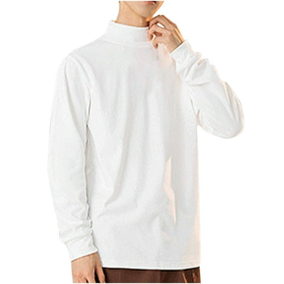 Miluxas Knit Pullover for Men Pure Solid Color Blouses Long Sleeve Simple T-Shirts Vintage Retro Tops Fall Winter Warm Top White