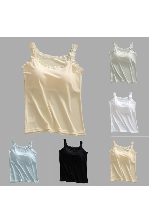 Lace Camisole Tank Tops for Women V Neck Wide Strap Soft Lace Trim Cami with Built-in Breast Pad Yellow XL(XL)