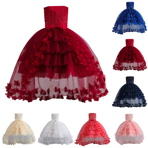 Miluxas Lace Tulle Flower Girl Dresses Tiered First Communion Dress for Kids Princess Birthday Party Gowns Watermelon Red 11 Years