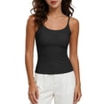 thumbnail image 1 of Miluxas Ladies' Solid Basic Ribbed Cami – Adjustable Spaghetti Strap Slim Fit Tank Top Built-in Bra Pads for Layering & Casual Wear Black, 1 of 7