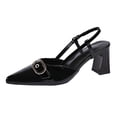 thumbnail image 1 of Miluxas Leather Adjustable Buckle Slingback Heels for Ladies, Pointed Toe Square Block Heel Back Strap Mules, Chic Footwear Black 9.5(43), 1 of 9