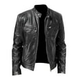 thumbnail image 1 of Miluxas Leather Jacket Men Lightweight Motorcycle Jackets Men's Stand Collar Bomber Coat with Pockets and Zip Black, 1 of 6