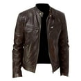 thumbnail image 1 of Miluxas Leather Jacket Men Lightweight Motorcycle Jackets Men's Stand Collar Bomber Coat with Pockets and Zip Brown, 1 of 6