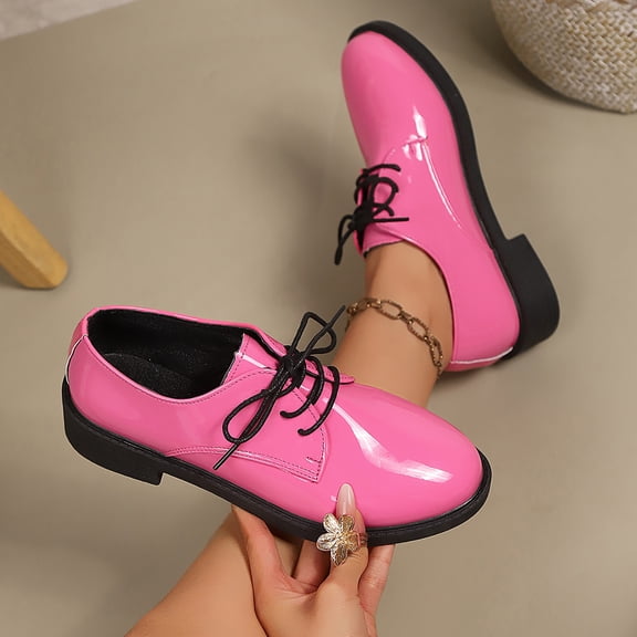 Miluxas Leather Shoes for Women Lace up Flats Women's Saddle Non-Slip Work office Comfortable Dress Business Casual Dressy Shoes Hot Pink 8.5(41)