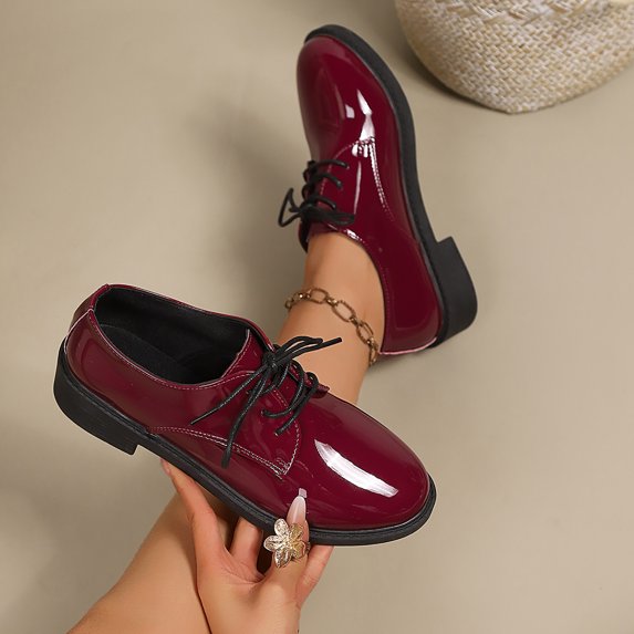 Miluxas Leather Shoes for Women Lace up Flats Women's Saddle Non-Slip Work office Comfortable Dress Business Casual Dressy Shoes Wine 7.5(40)