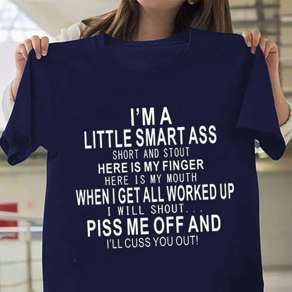 Miluxas Letter Print T-Shirt for Women Funny Saying Graphic Novelty Casual Short Sleeve Tee Top Plus Size Shirts Navy 12(XXL)