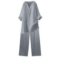 thumbnail image 1 of Miluxas Linen Sets for Women 2 Piece Long Sleeve Shirts & Wide Leg Pants Loose Fit Casual Cotton Linen Sets Outfits Gray M(M), 1 of 9