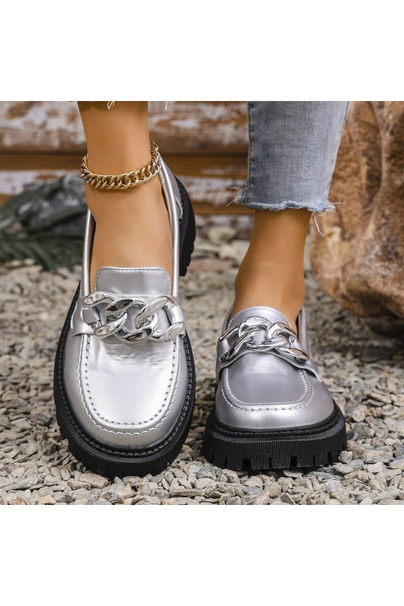 Loafers for Women , Platform Chunky Loafers & Slip On Casual Shoes Silver 7.5(40)