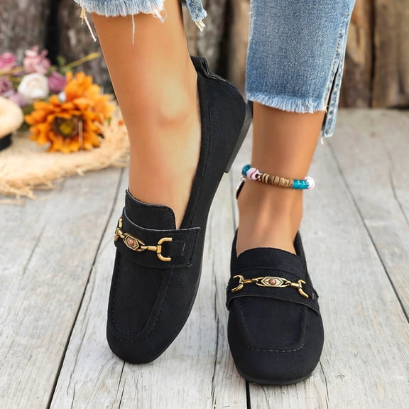 Miluxas Loafers for Women Comfortable Slip On Flats with Memory Foam for Daily Wearing Black 6.5(38)