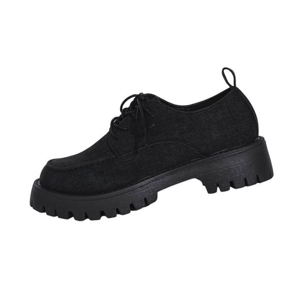 Miluxas Loafers for Women Lace-up Solid Color Round Toe Low Heel Shoe for Girls Ladies Women Black 6.5(38)