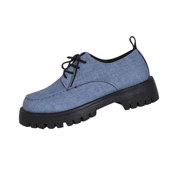 Miluxas Loafers for Women Lace-up Solid Color Round Toe Low Heel Shoe for Girls Ladies Women Blue 8.5(41)