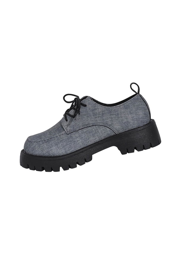 Loafers for Women Lace-up Solid Color Round Toe Low Heel Shoe for Girls Ladies Women Gray 8.5(41)