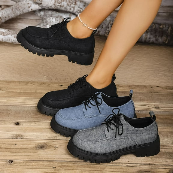 Miluxas Loafers for Women Lace-up Solid Color Round Toe Low Heel Shoe for Girls Ladies Women Gray 9.5(43)