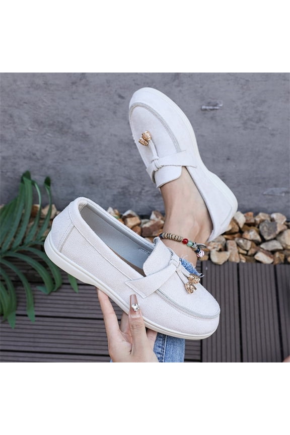 Loafers for Women Slip On Flats Shoes Non Slip Work Shoes Comfort Soft Business Casual Walking Womens Loafers White 5.5(36)
