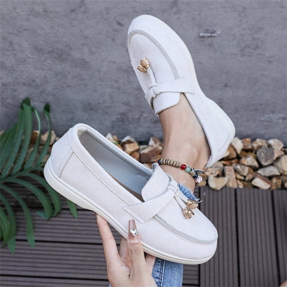 Miluxas Loafers for Women Slip On Flats Shoes Non Slip Work Shoes Comfort Soft Business Casual Walking Womens Loafers White 6(37)