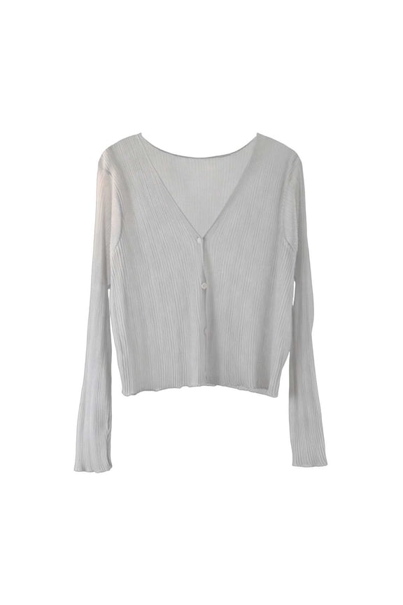 Long Sleeve Cropped Cardigans for Womens Summer Sun Protection Sweater Tops Casual Open Front Lightweight Knitted Cover Ups Gray