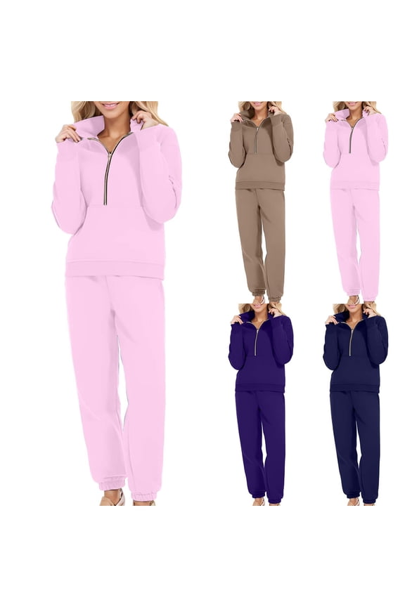 Long Sleeve Half Zip Sweatsuits Women 2 Piece Outfit Fall Casual Sweatshirt Sweatpants Lounge Set Tracksuit Purple 2(XS)